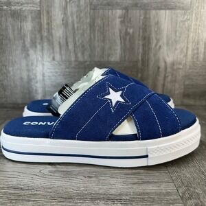 Converse One Star Sandal Women 5.5 Navy Blue Suede Platform Slide NEW 564147C
